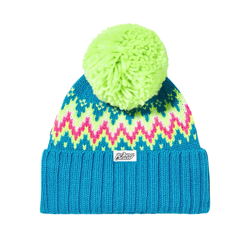 Blue Little Kids Jacquard Knit Pompom Beanies Wk2410-010