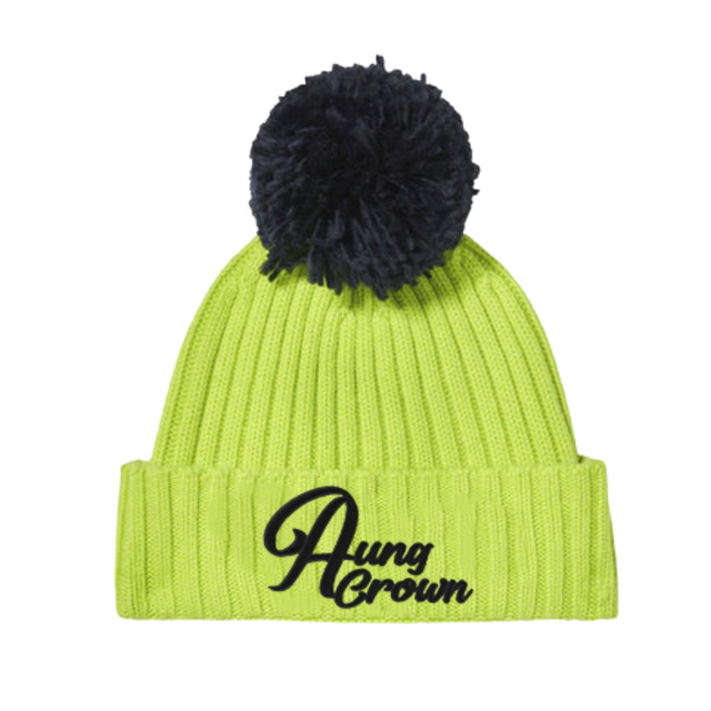 Bright Green-Black Little Kids Two-Tone Pompom Beanies Wk2410-011