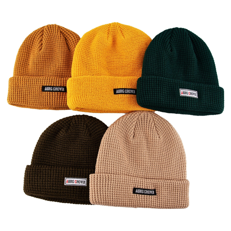 Combo Waffle Knit Woven Label Cuffed Beanies KN2103121