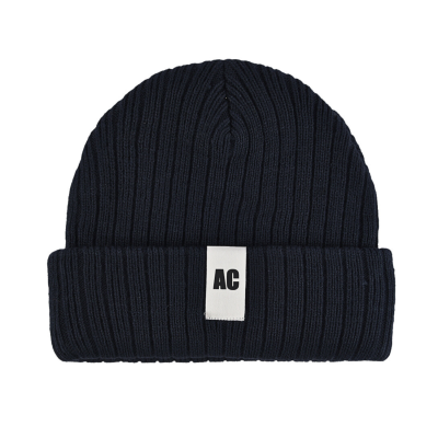 Dark Blue Custom Plain Color Label Cuffed Beanies PB-FB0012