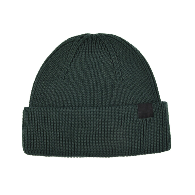 Dark Green 100% rPET Woven Label Knit Cuffed Beanies PB-FA0005