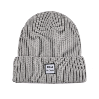 Gray Plain-Colored Woven Cuffed Beanies PB-FB0004