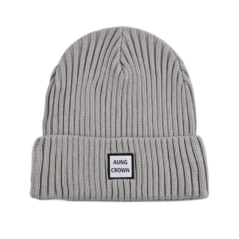 Gray Plain-Colored Woven Cuffed Beanies PB-FB0004