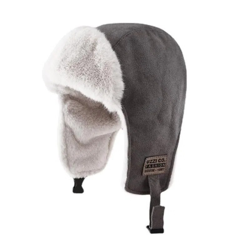 Graue Wintermütze mit Ohrenklappen und Schnallenverschluss Wt2410-6