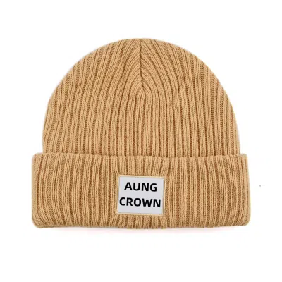 Khaki EmbroideredWoven Patch Cuffed Beanies PB-FB0003