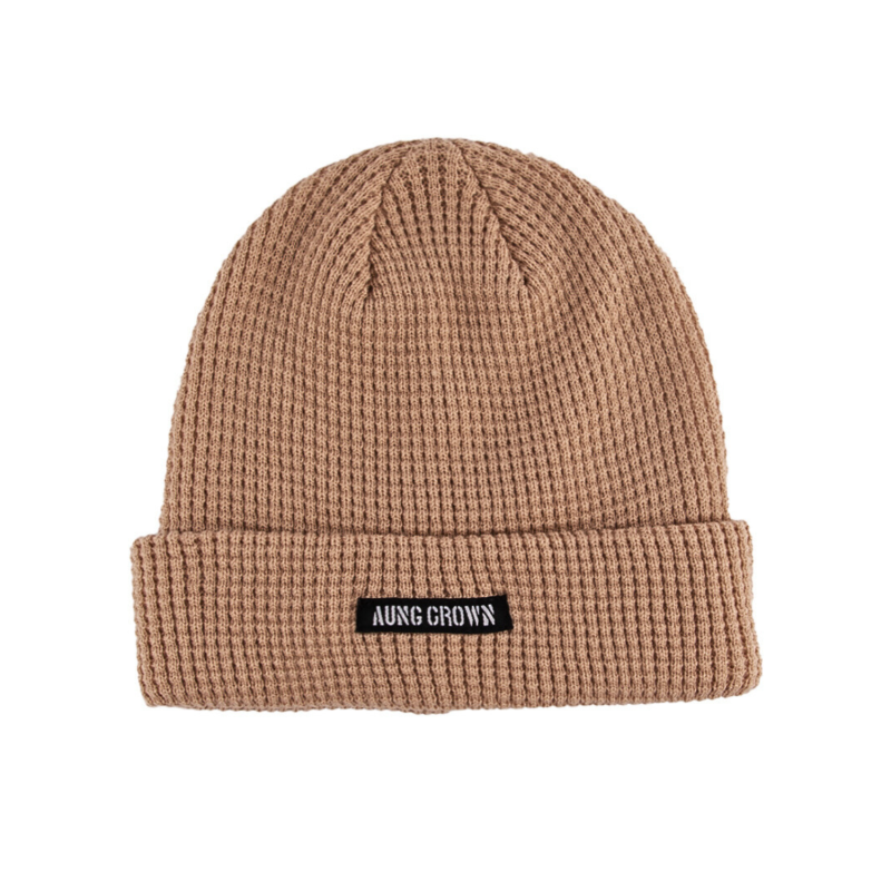 Khaki Waffle Knit Woven Label Cuffed Beanies KN2103121