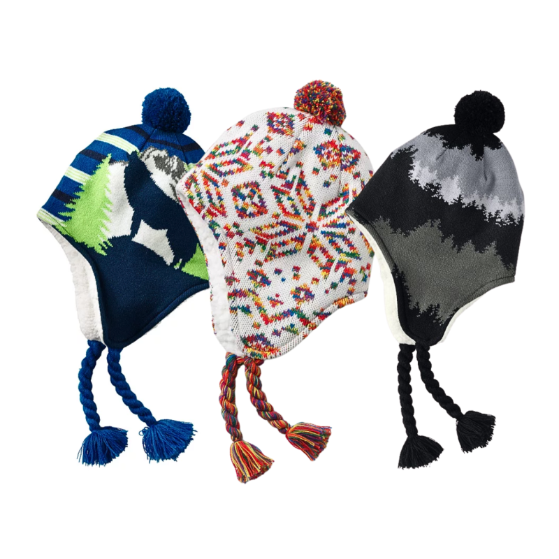 Kids Jacquard Pompom Winter Earflap Hats Wk2410-012 (10)