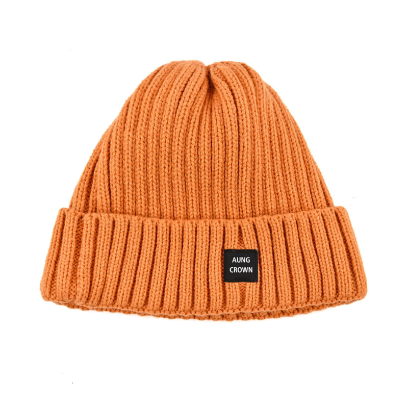Orange Custom Woven Label Knitted Cuffed Beanies PB-FB0002 - front
