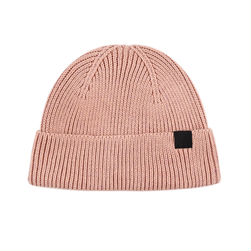 Pink 100% rPET Woven Label Knit Cuffed Beanies PB-FA0005