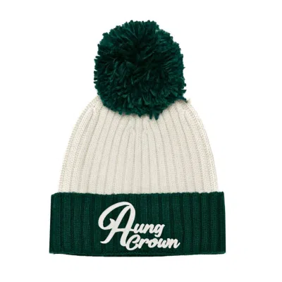 Weiß-Dunkelgrüne zweifarbige Pompon-Mützen für Kleinkinder Wk2410-011