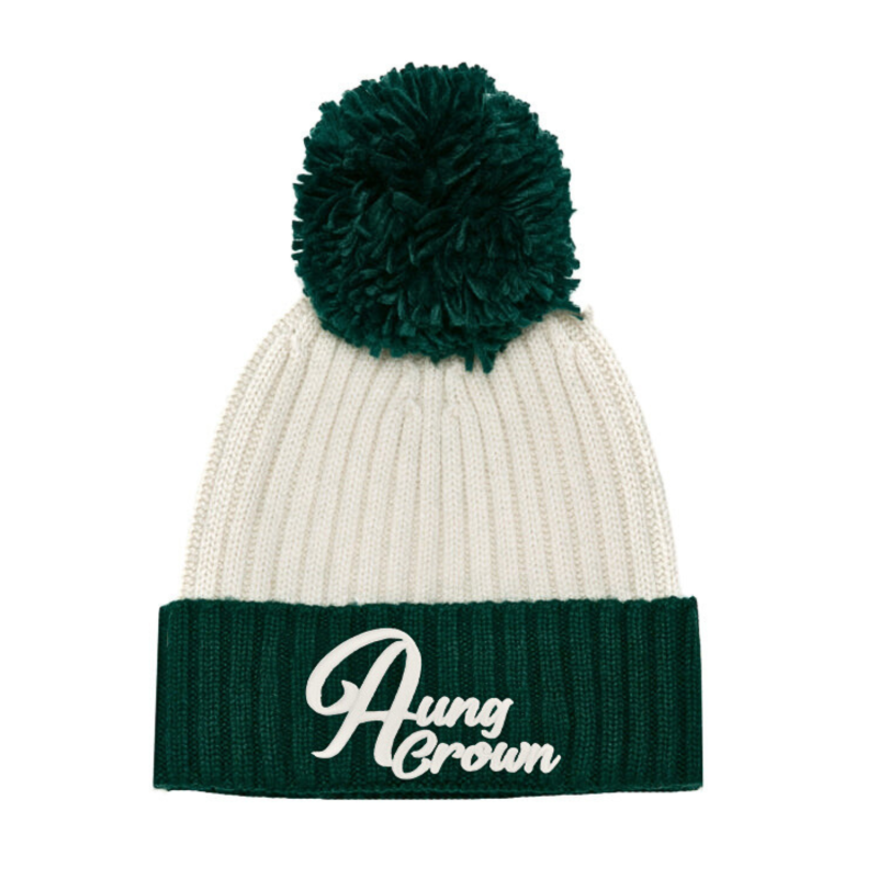 White-Dark Green Little Kids Two-Tone Pompom Beanies Wk2410-011
