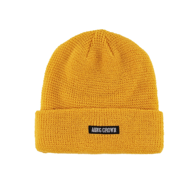 Yellow Waffle Knit Woven Label Cuffed Beanies KN2103121