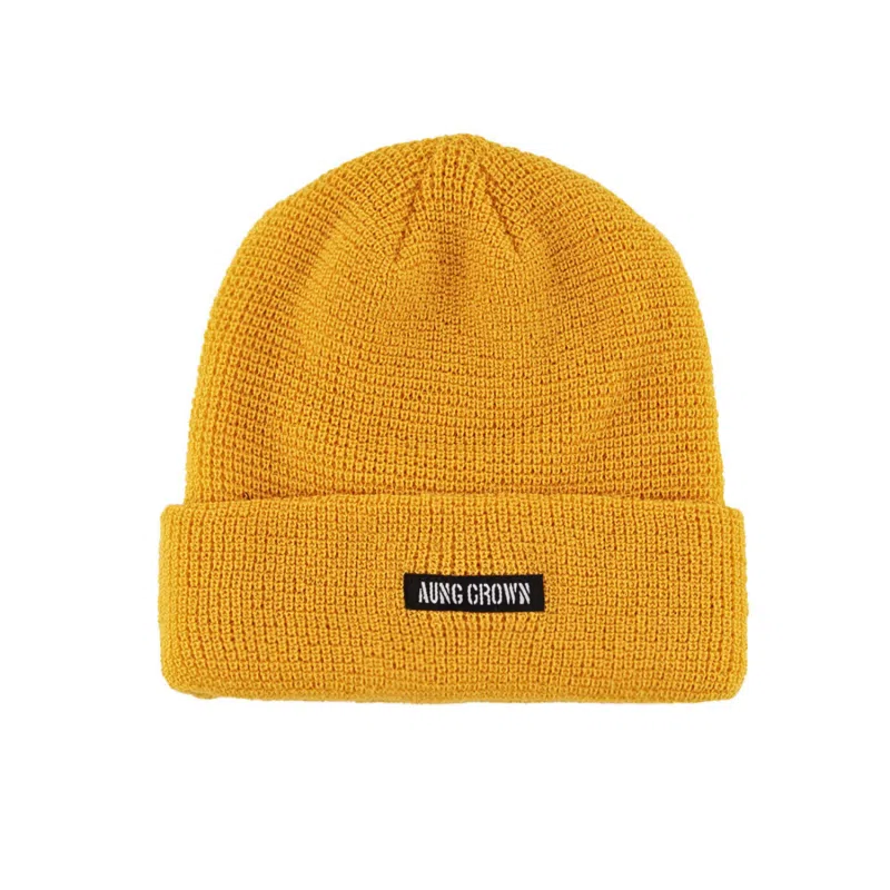 Bonnet à revers en tricot gaufré jaune KN2103121