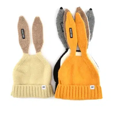 Winter Kids Wool Knit Beanie Hat With Rabbit Ear