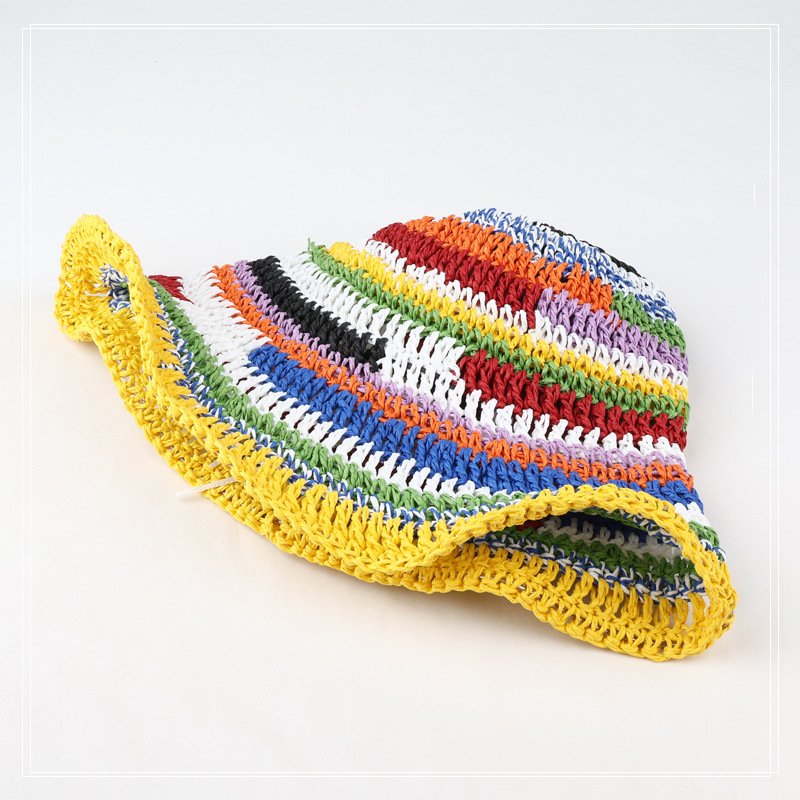 Women Handmade Colorful Wide Brim Knitted Crochet bucket Sun Hat
