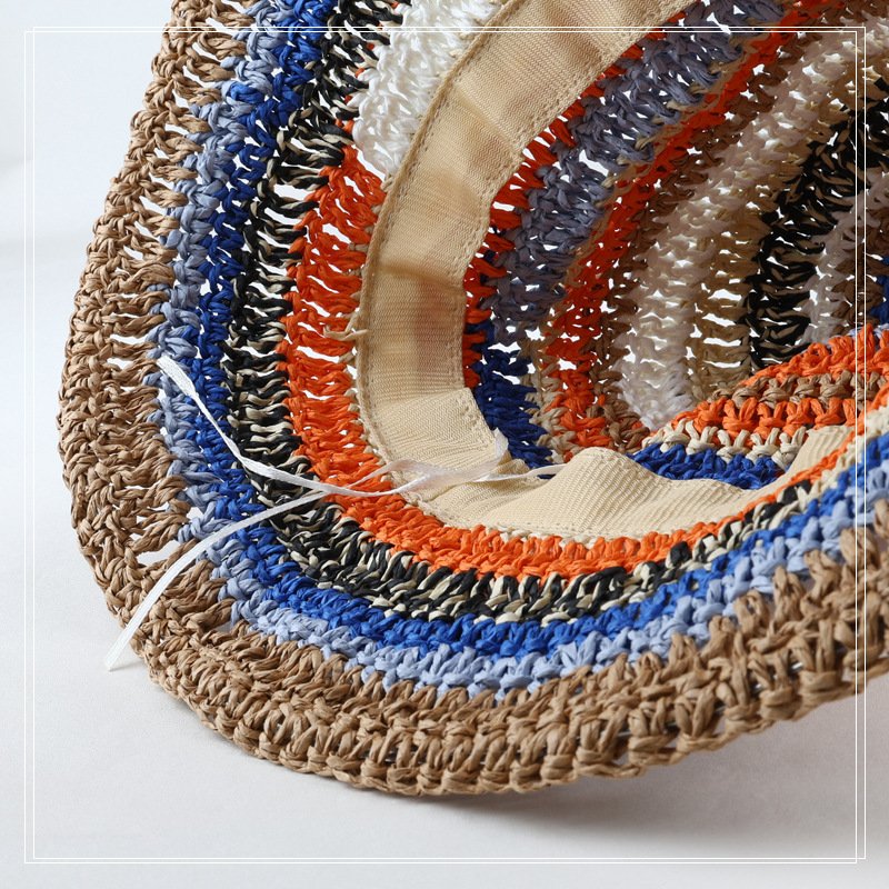 Women Handmade Colorful Wide Brim Knitted Crochet bucket Sun Hat