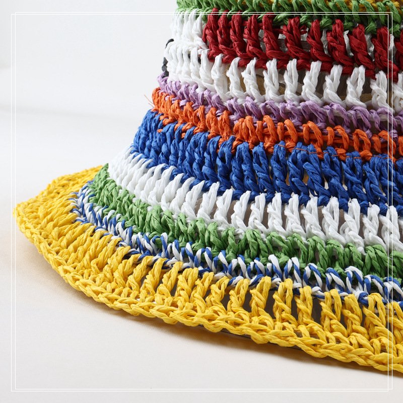 Women Handmade Colorful Wide Brim Knitted Crochet bucket Sun Hat