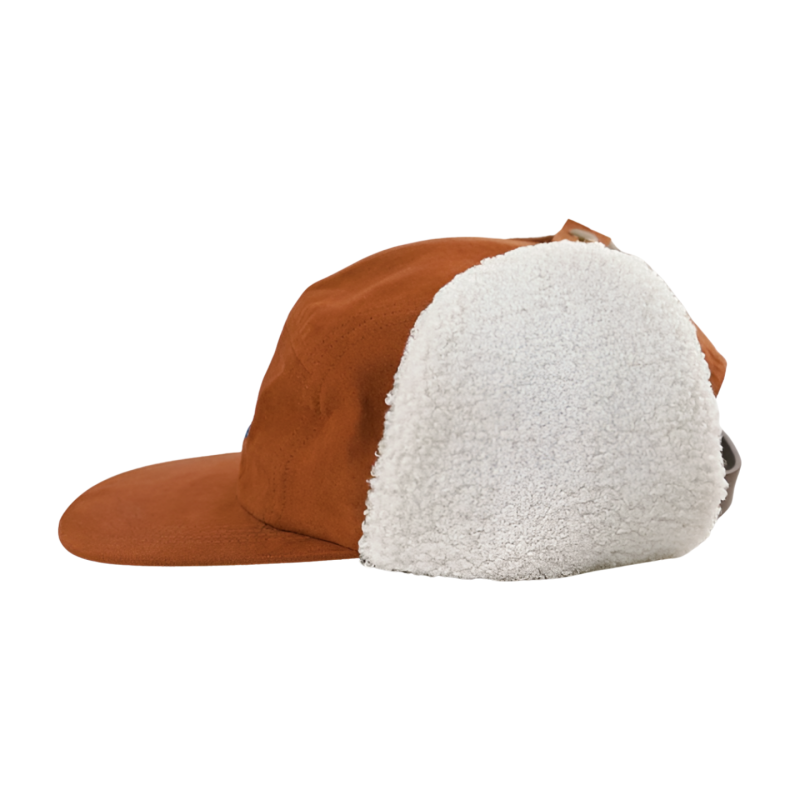 Custom Suede Embroidery Unstructured Fur Ear Winter Camp Cap