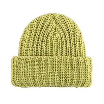 green Plain Coarse Knitted Cuffed Beanies BF-231017-1
