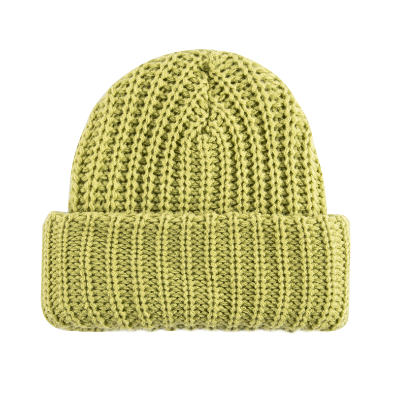 green Plain Coarse Knitted Cuffed Beanies BF-231017-1