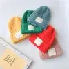 Custom Private Woven Label Logo Cute Cuffed Plain Beanie for Children