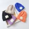 Custom Private Woven Label Logo Cute Cuffed Plain Beanie for Children