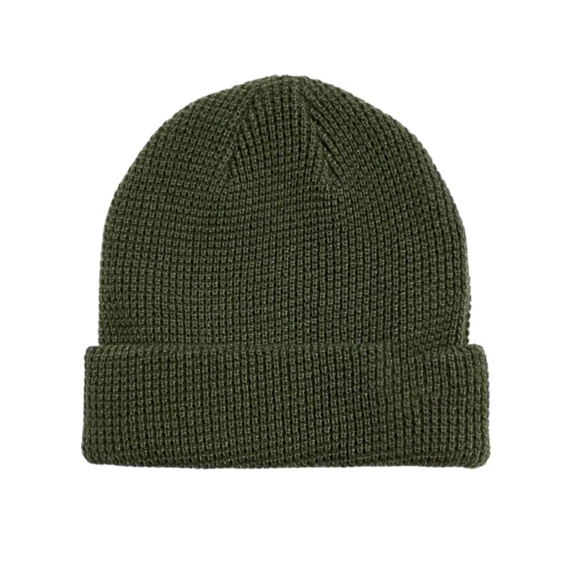 Bonnet à revers en tricot gaufré uni vert armée PB-FB0036