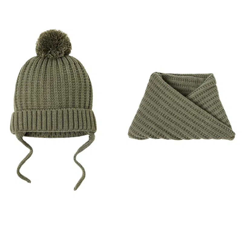 Armeegrün Kinder Winter 2-teiliges Set mit Bommelmütze + Schal Wk2410-014
