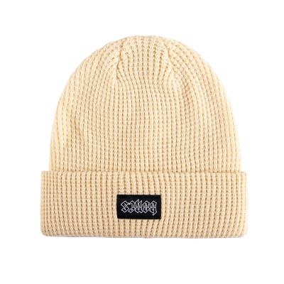 Beige Custom Label Waffle Cuffed Beanies SFA-230829-19