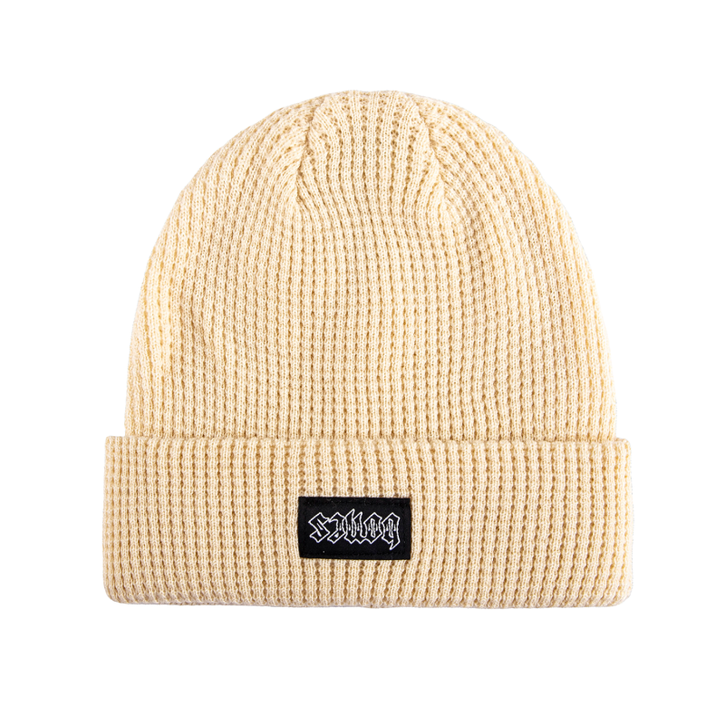 Beige Custom Label Waffle Cuffed Beanies SFA-230829-19
