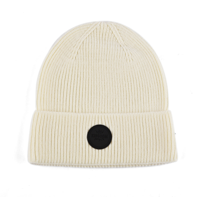 Beige Custom Leather Patch Cuffed Beanies PB-FB0033