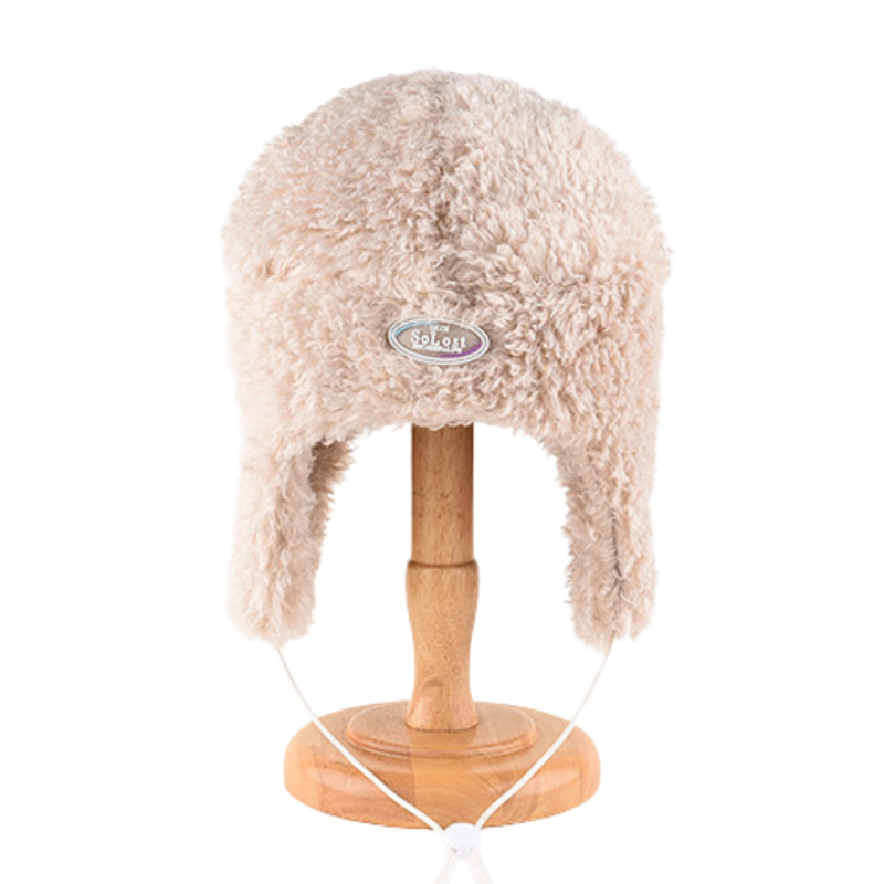 Beige Custom Patch Faux Fur Earflap Hats Wbeh2410-08