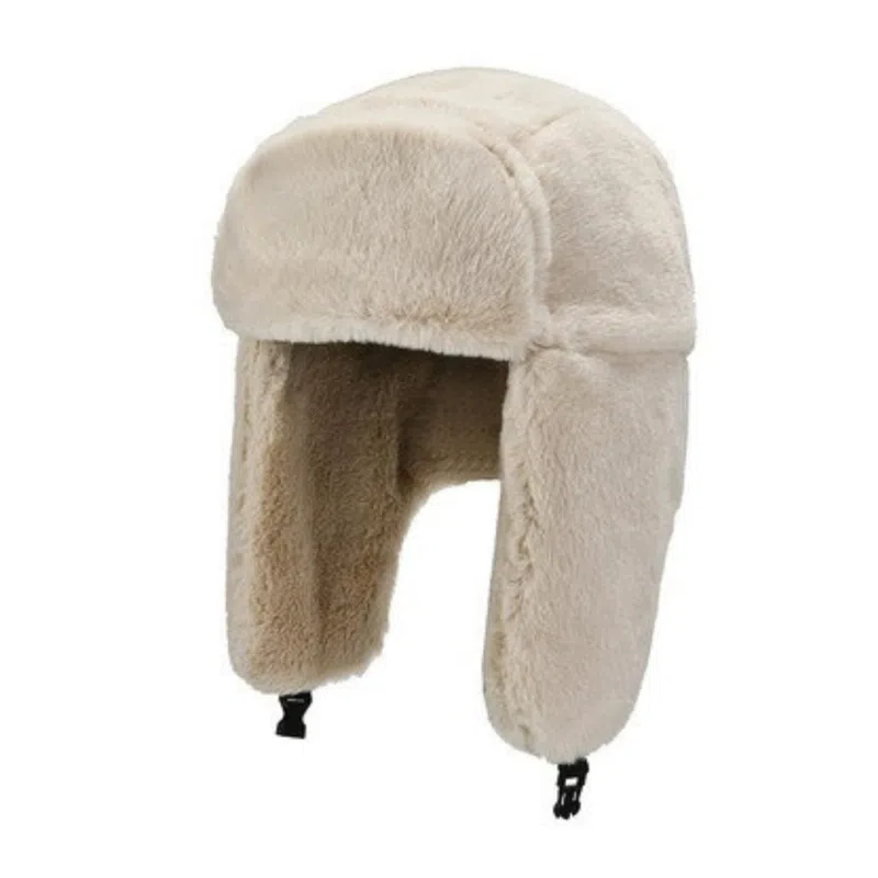 Chapeaux d'hiver beiges à oreillettes en peluche unies Wt2410-10
