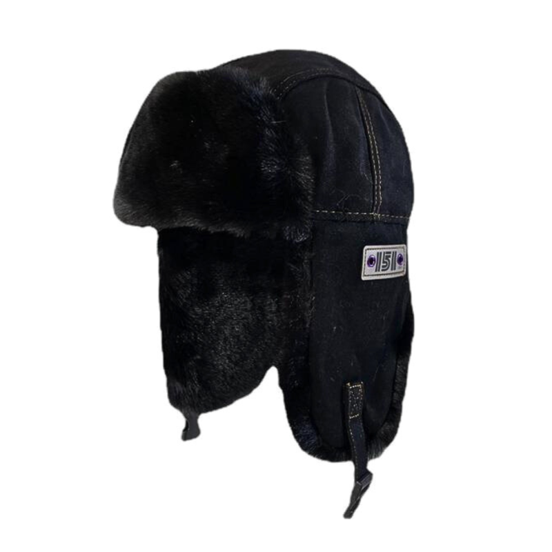 Black Custom Label Faux Fur Earflap Trapper Hats Wt2410-9