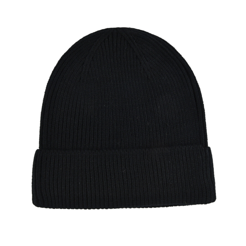 Black Custom Leather Patch Cuffed Beanies PB-FB0033
