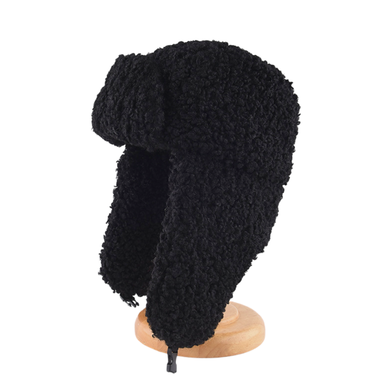 Black Custom Plain Plush Earflap Trapper Hats Wt2410-15