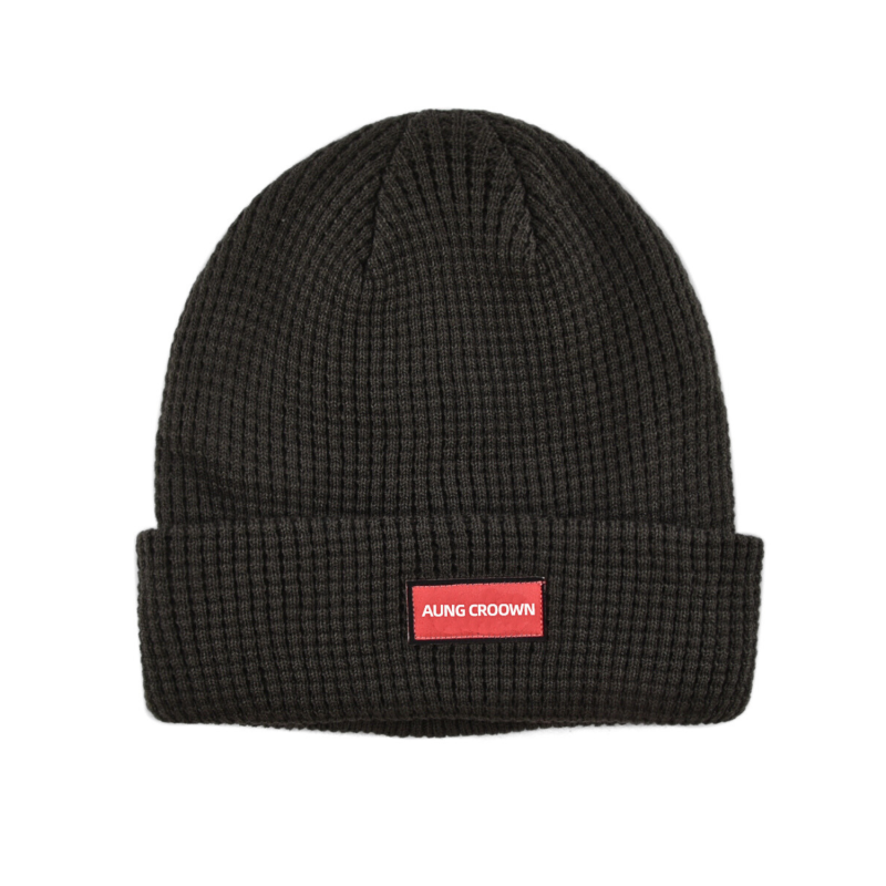 Black Custom Plain Waffle Knit Cuffed Beanies PB-FB0036