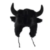 Black Horns & Ears Straps Earflap Hats Wbeh2410-04, back Black Horns & Ears Straps Earflap Hats Wbeh2410-04, back