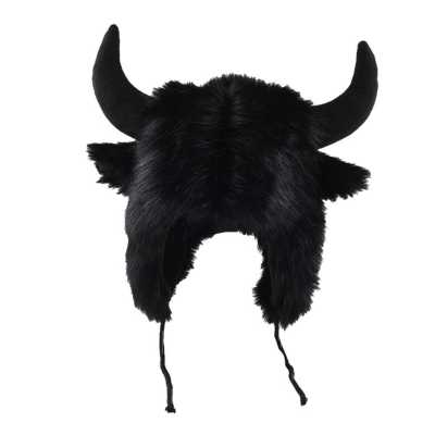Black Horns & Ears Straps Earflap Hats Wbeh2410-04, back