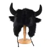 Black Horns & Ears Straps Earflap Hats Wbeh2410-04, front Black Horns & Ears Straps Earflap Hats Wbeh2410-04, front