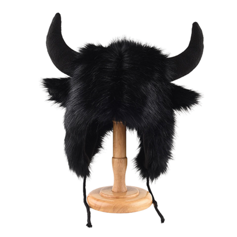 Black Horns & Ears Straps Earflap Hats Wbeh2410-04, front