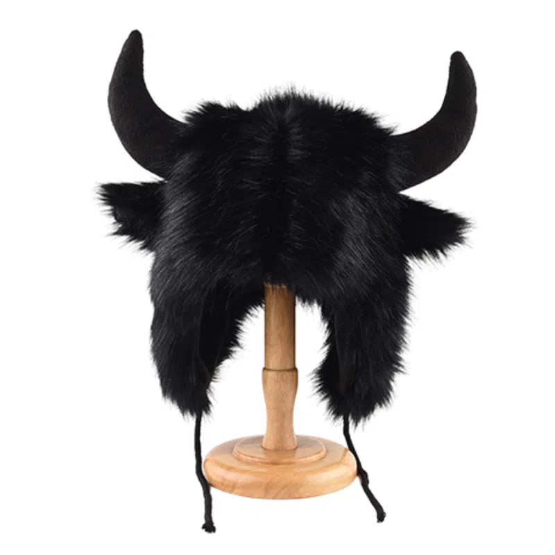 Black Horns & Ears Straps Earflap Hats Wbeh2410-04, front Black Horns & Ears Straps Earflap Hats Wbeh2410-04, front
