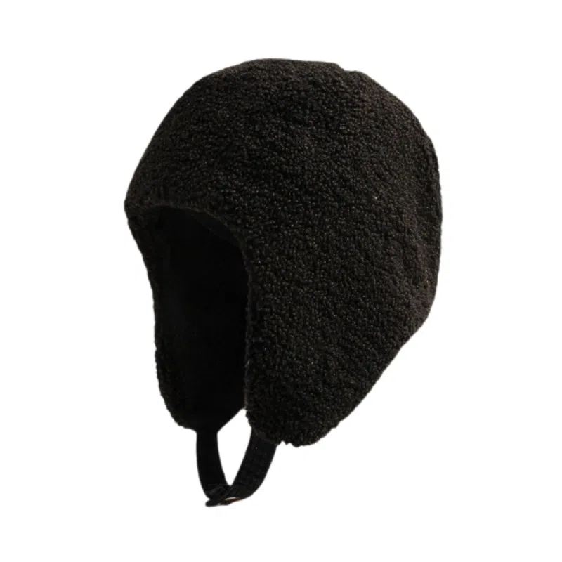 Schwarze Plüsch-Rippstrick-Wende-Ohrenschützer-Mützen Wbeh2410-02