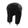 Chapeaux de trappeur à oreillettes en peluche unie noir hiver Wt2410-10