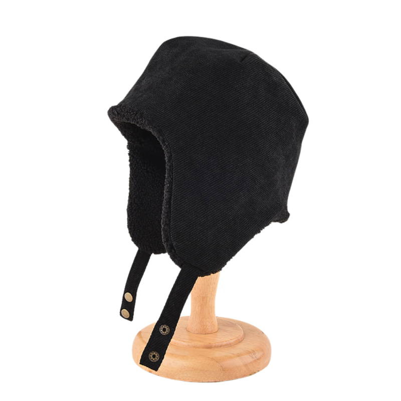 Black Winter Plush Brimless Earflap Hats Wbeh2410-07