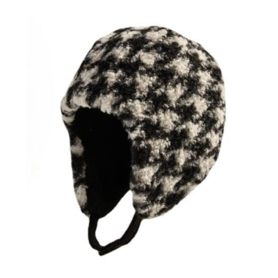 Black Winter Reversible Houndstooth Earflap Hats Wbeh2410-01, mian image