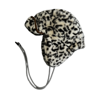 Black-white Leopard Plush Strap-Earflap Trapper Hats Wt2410-21