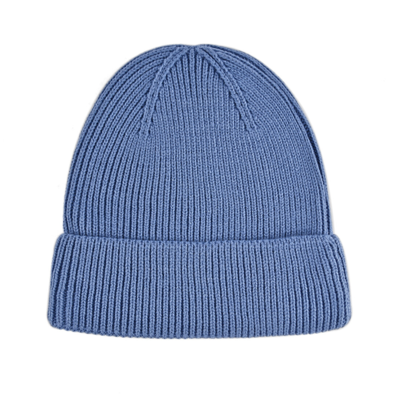 Blue Custom Leather Patch Cuffed Beanies PB-FB0033