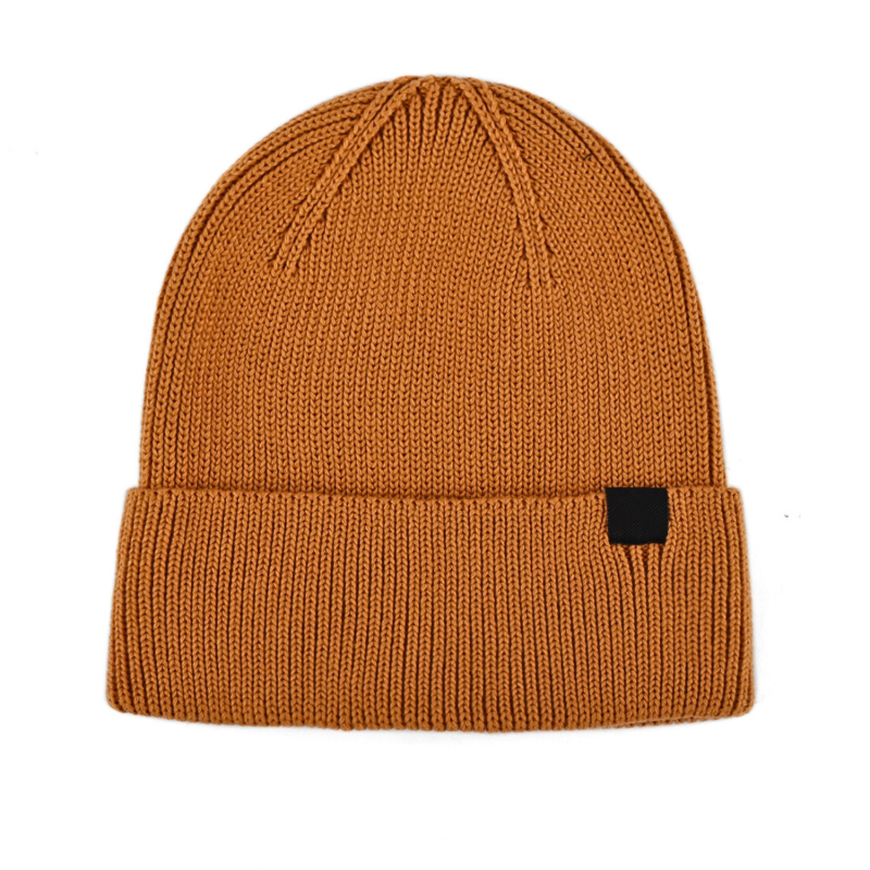 Brown 100% rPET Plain Label Cuffed Beanie Hats PB-FB0031