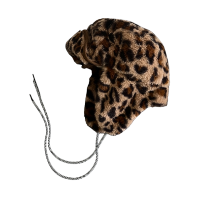 Brown Leopard Plush Strap-Earflap Trapper Hats Wt2410-21